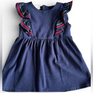 Authentic Gucci Navy Dress with Red and Green Ruffle Accents